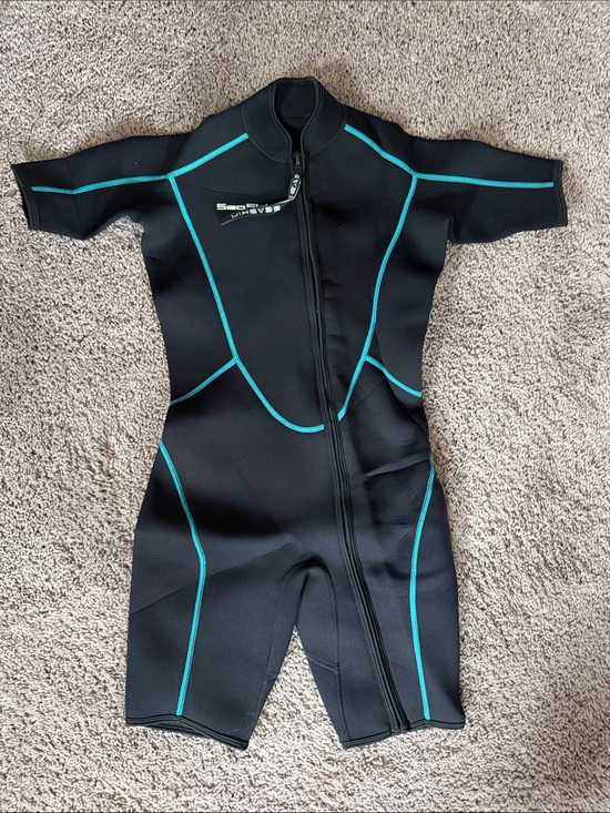 Seaskin Other - Women’s Short Sleeve Swim Rashguard Suit in Black with Teal Trim